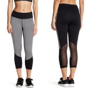 Zella Striped Capri Leggings Black White Mesh Size L